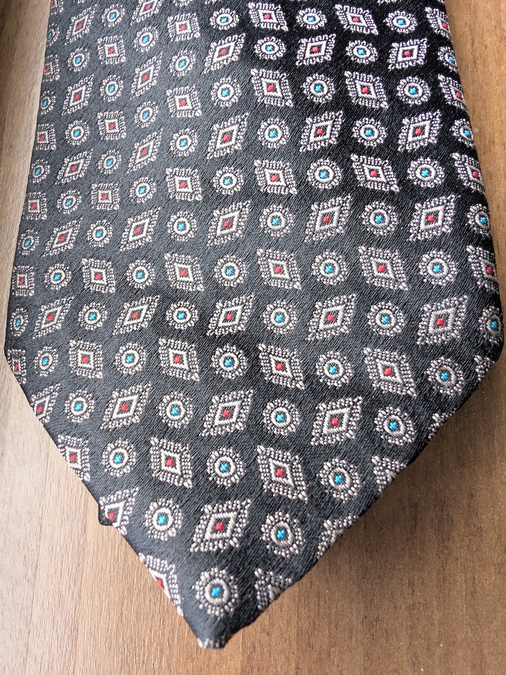 Wembley Black Tie with Red & Teal Geometric Motif